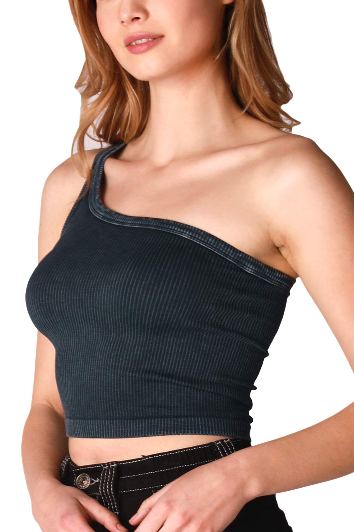 NIKIBIKI Women Seamless Vintage One Shoulder Crop Top, One Size