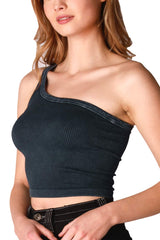 NIKIBIKI Women Seamless Vintage One Shoulder Crop Top, One Size
