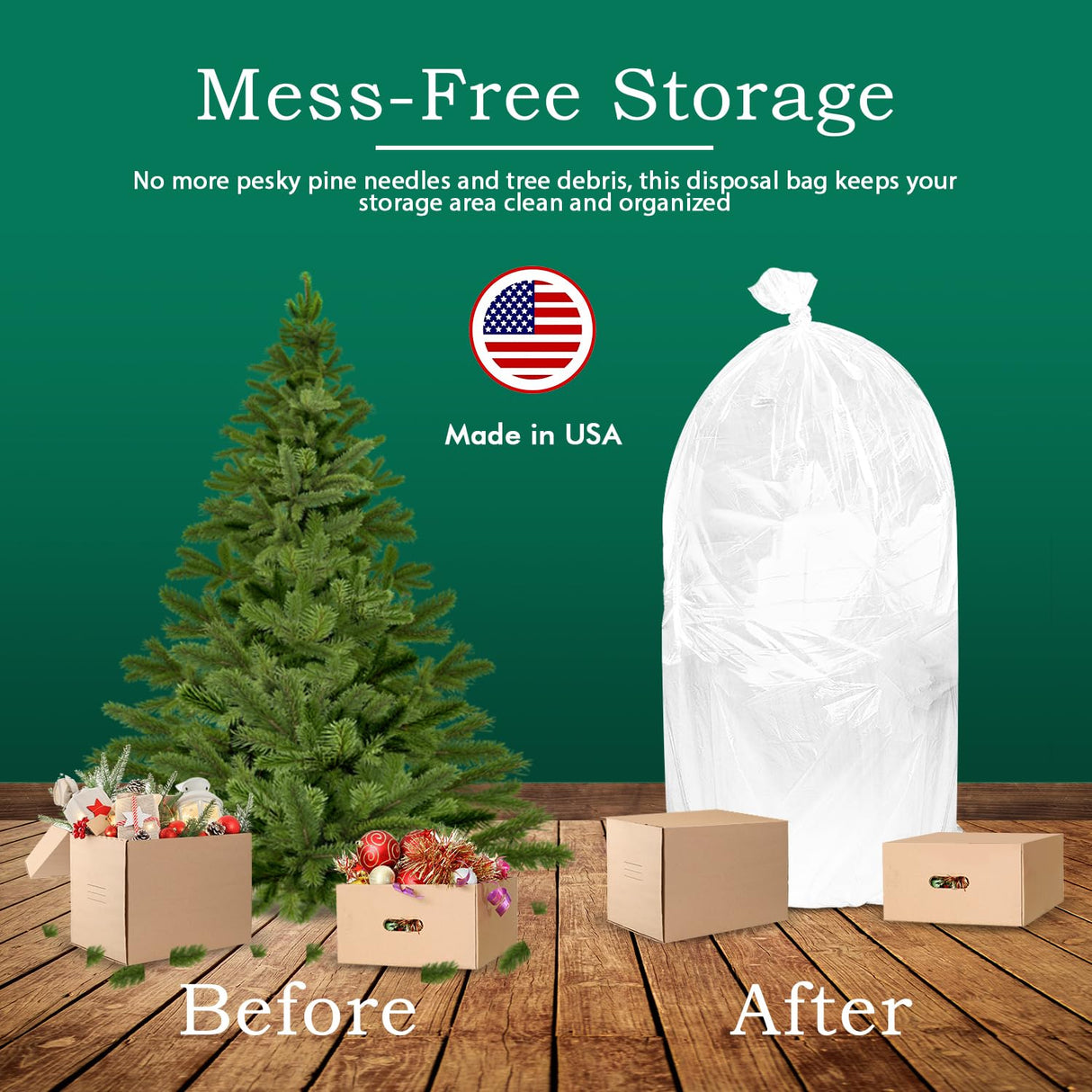 Jumbo Christmas Tree Removal Storage and Disposal Bag – Extra Large Plastic Bags Container to Cover Xmas Trees Up to 9feet 5inch, Heavy Duty, Disposable, Bio-Friendly, Made in USA(White) byHomesphere