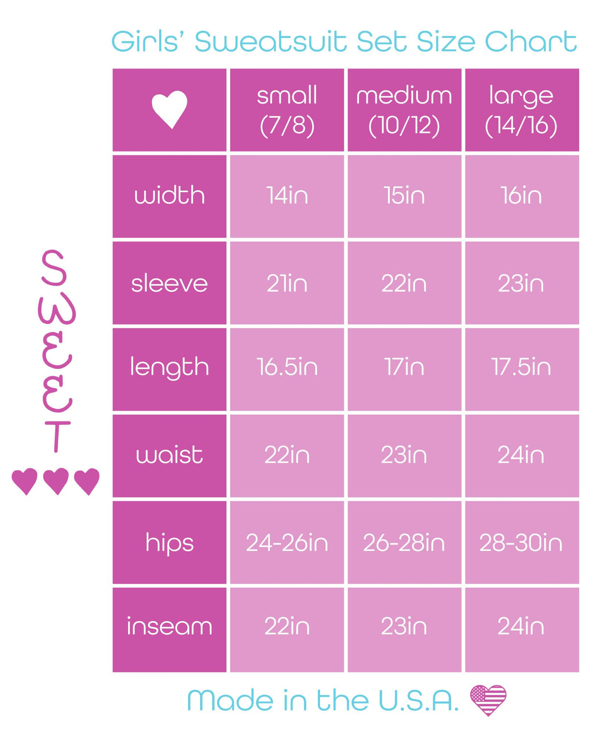 Sweet Hearts Girls' Sweatsuit Set - 2 Piece Super Soft Fleece Lined Pullover Hoodie and Jogger Sweatpants: Made in USA (7-16)