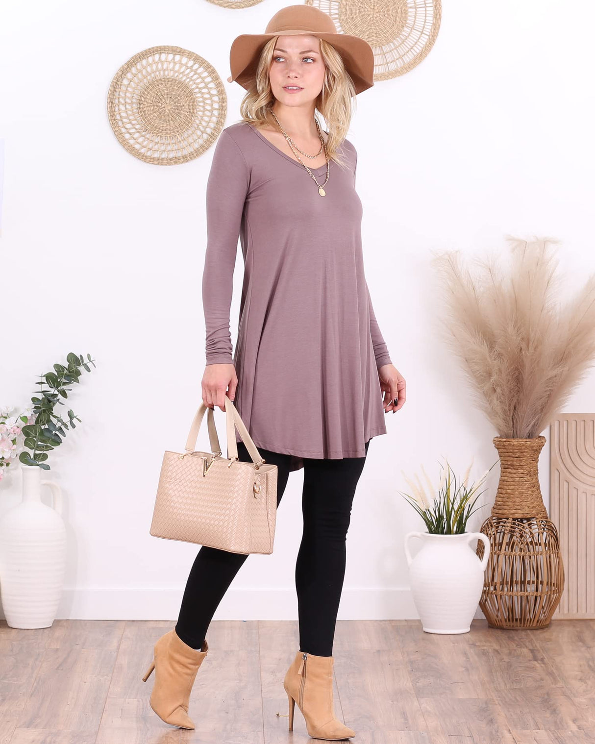 Popana Womens Long Sleeve Tunic Tops to Wear with Leggings - Long Tunic Shirts for Women Loose Fit Dressy Plus Size Casual