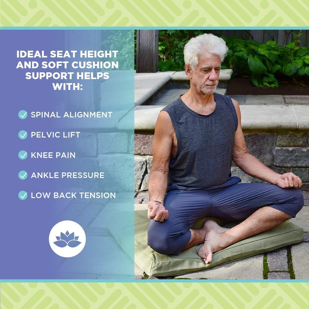 Bean's ZAFU + ZABUTON Meditation Set - Round Buckwheat Filled ZAFU Pillow + Large Cotton Filled ZABUTON Floor Pad - Natural Hemp - Traditional Tibetan Zen Mindfulness Seat Kit - Made in USA