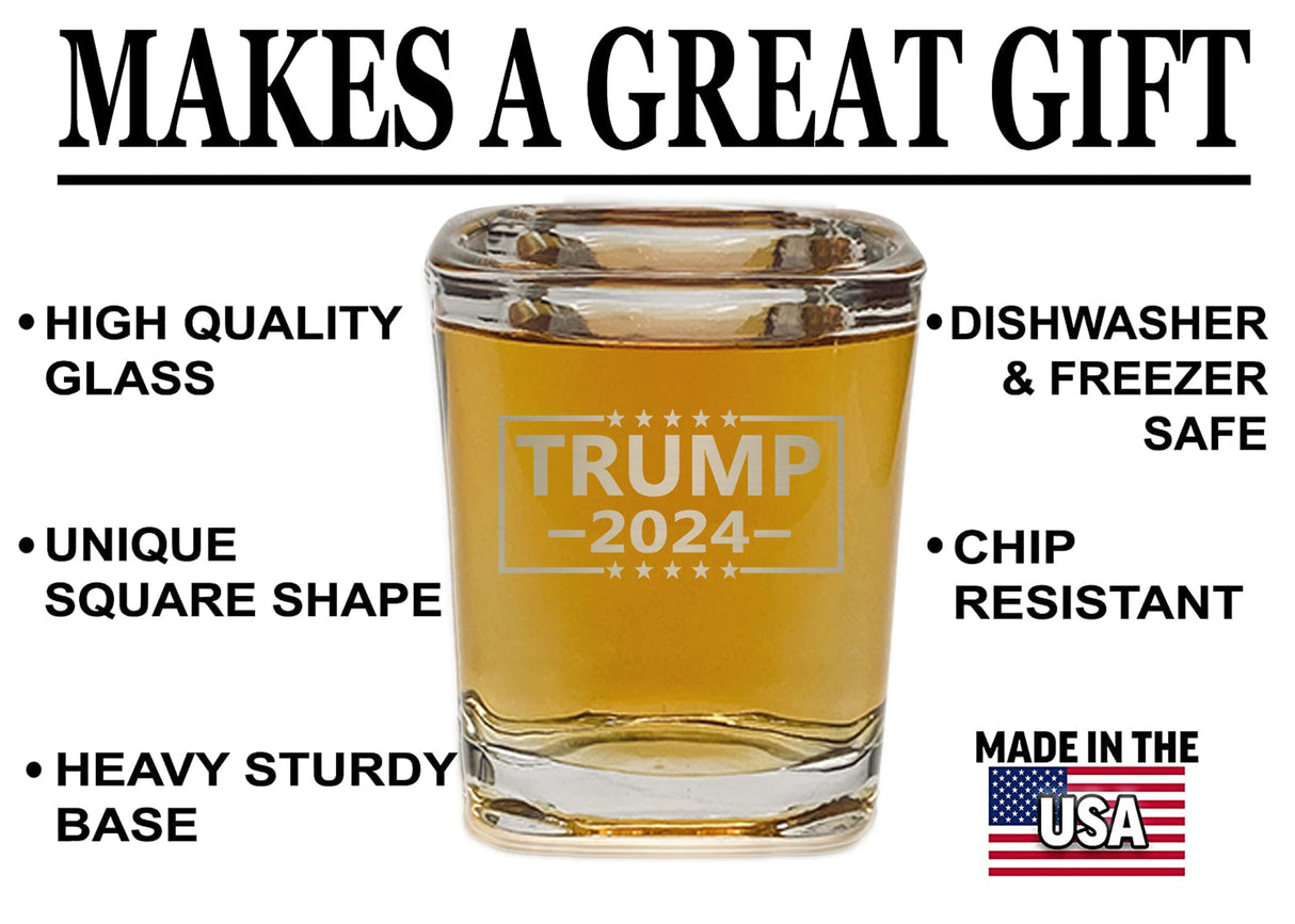 Rogue River Tactical Square Trump 2024 Shot Glass Gift For Republican or Conservative Presidential Election