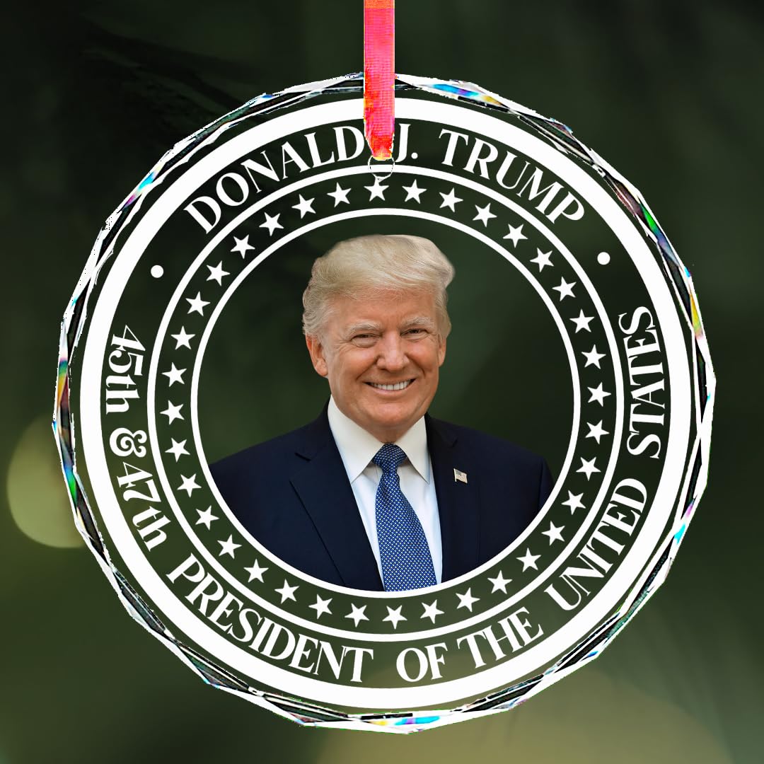 Trump Christmas Ornaments 2024 - Donald Trump Ornament - Glass Christmas Tree Decoration - 45-47 Make America Great Again Hat President Donald Trump Merchandise MAGA Supporters (White)