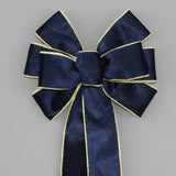 Ivory Brushed Velvet Gold Lame Backed Wire Edge Christmas Bow - Handcrafted in USA (8 inch bow)