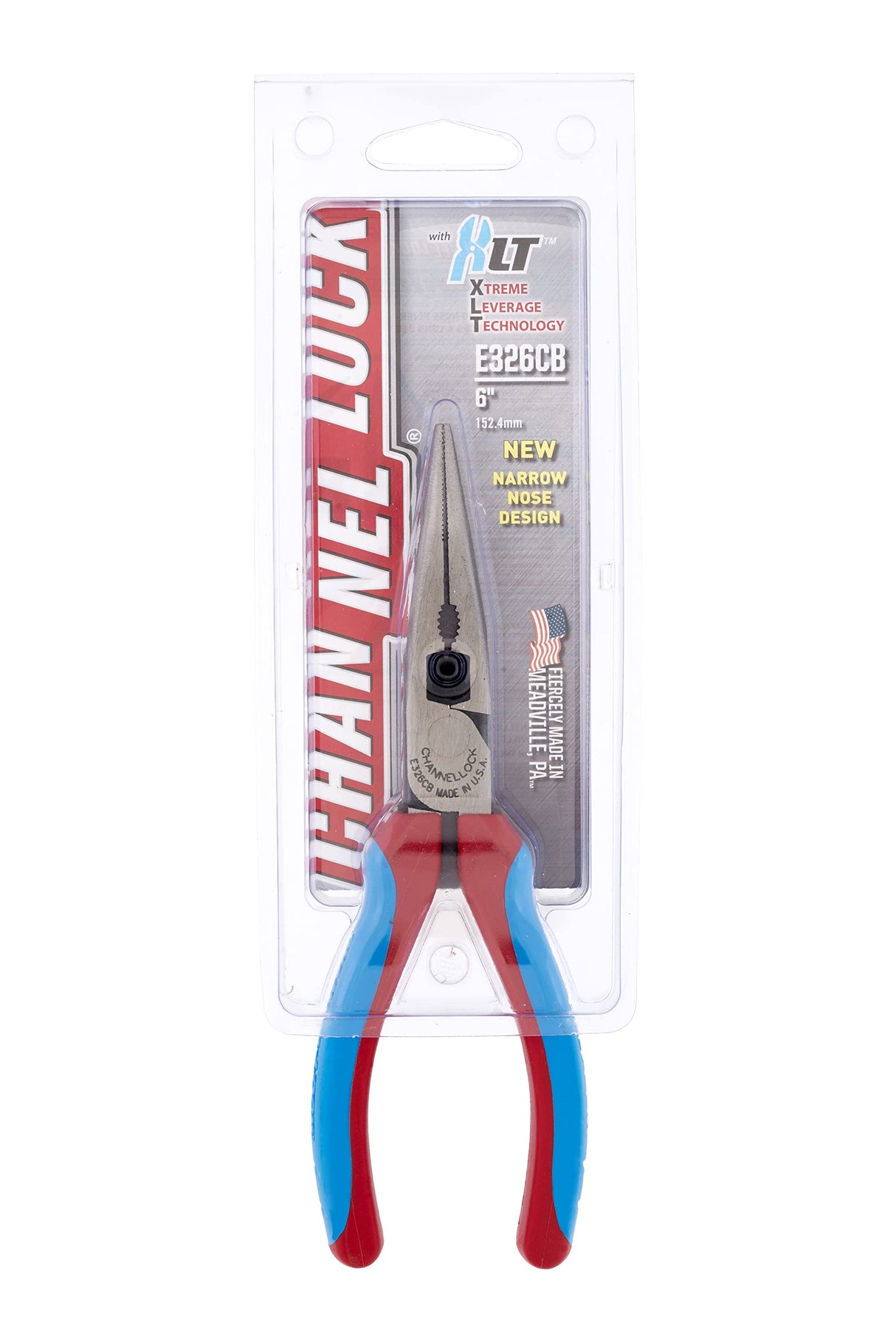 Channellock 326 6-Inch Long Nose Plier with Side Cutter, Blue