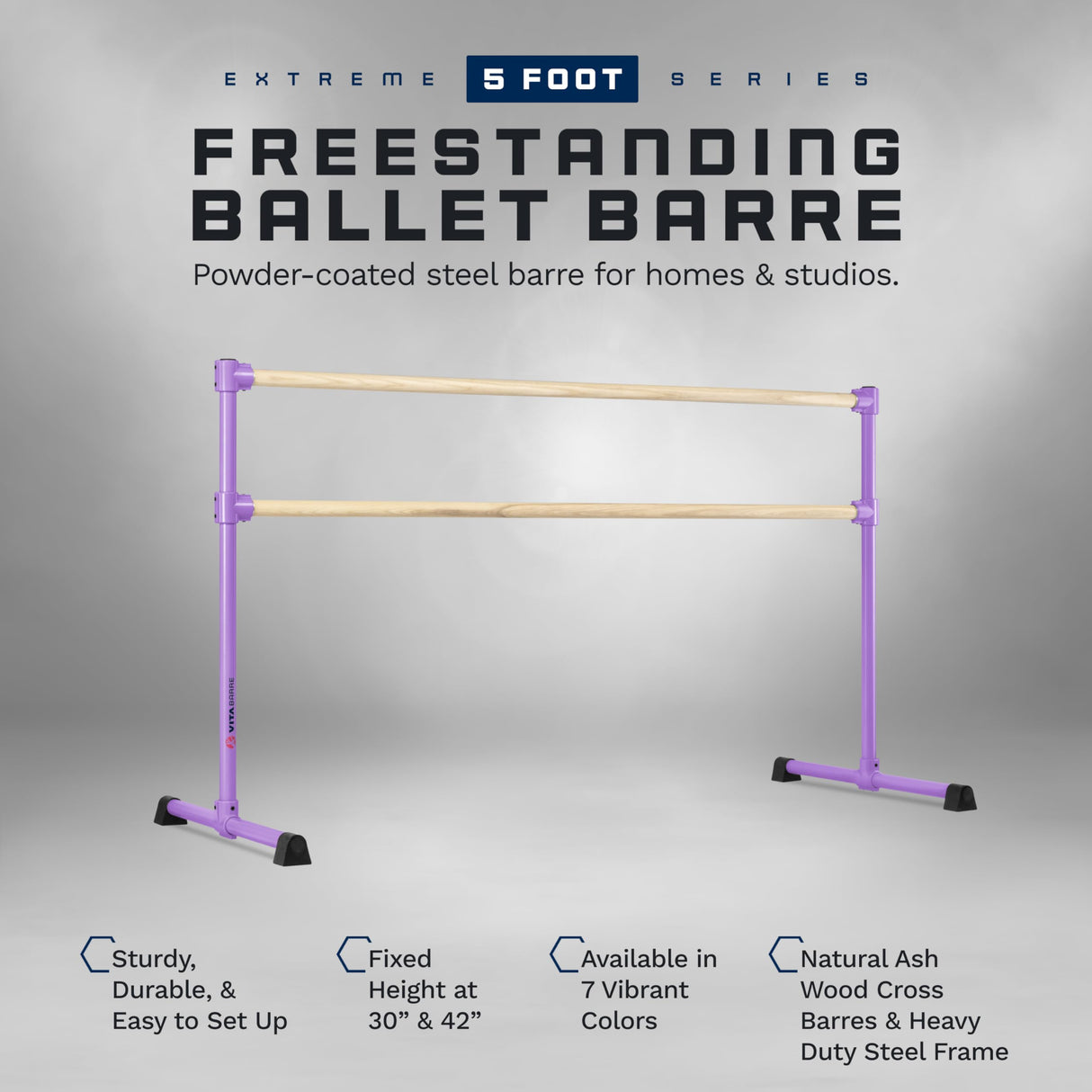 VITA Barre Portable Freestanding Double Ballet Barre, Extreme, Wood | Fixed Height, Made in USA, Home or Gym Exercise Equipment for Kids & Adults | Dance, Fitness, Pilates