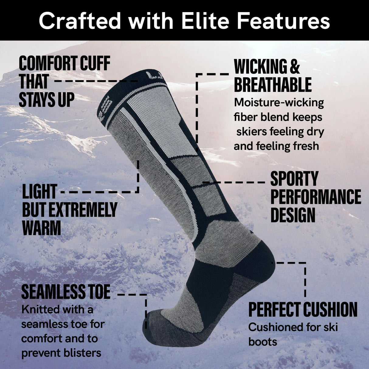 Ski Socks Made in USA - Alpaca Wool Winter Weather Lightweight Socks for Skiing