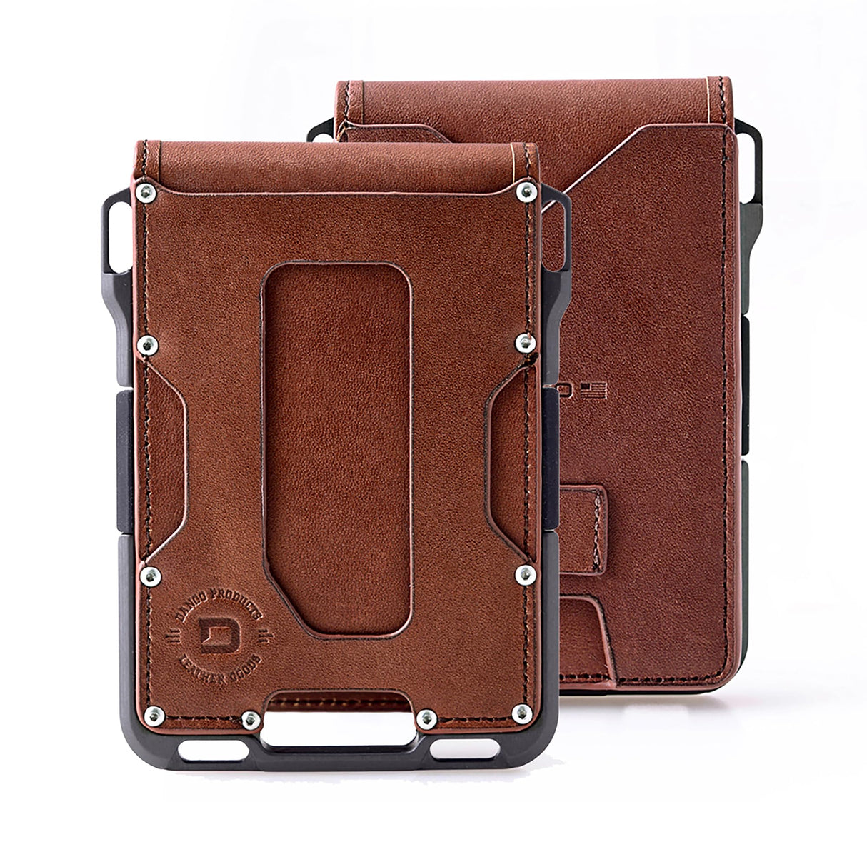 Dango Slim Minimalist Wallet for Men - RFID Blocking - Leather- Bifold, Rawhide/Raw Aluminum