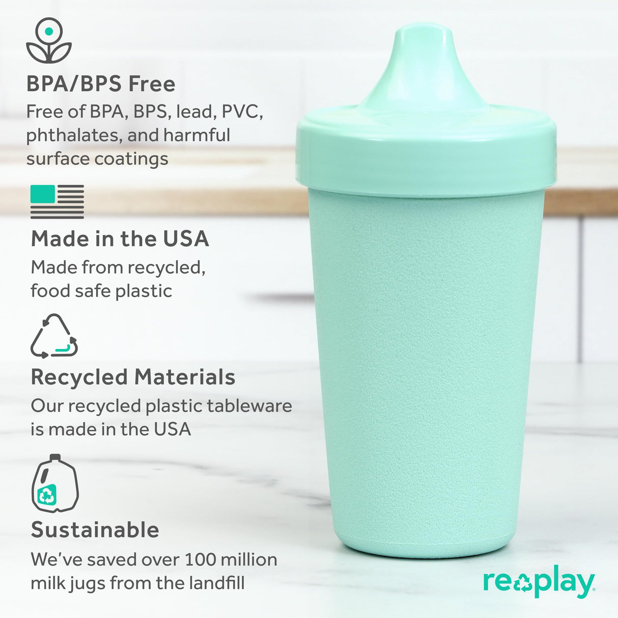 Re-Play Made in USA 10 Oz. Sippy Cups for Toddlers, Pack of 4 - Reusable Spill Proof Cups for Kids, Dishwasher/Microwave Safe - Hard Spout Sippy Cups for Toddlers 3.13" x 6.25", Desert Roses