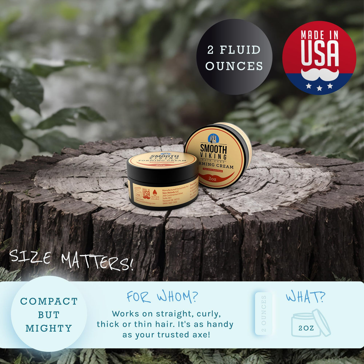 Smooth Viking Forming Cream - High Hold Styling Cream for Matte Finish, Men's Hair Products, Hair Paste for Short, Curly and Long Hair, Made in USA, 2oz