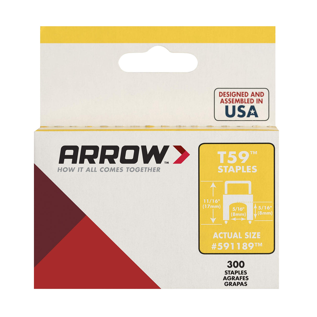 Arrow 591189 T59 Insulated Staples, 5/16-Inch Leg length, 5/16-Inch Crown Width, Clear, 300-Pack, Made in the USA