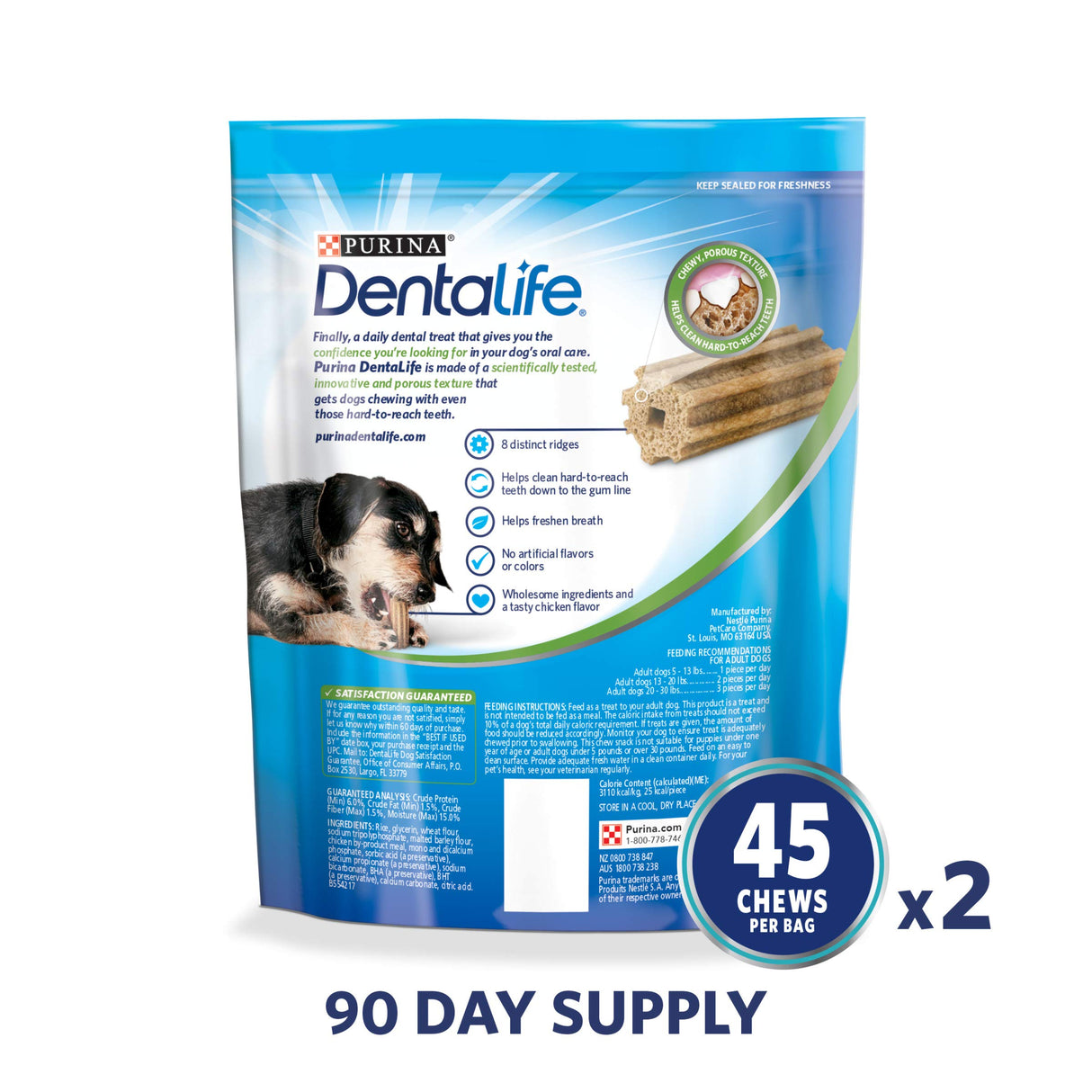 Dentalife DentaLife Oral Care Small and Toy Breed Mini Adult Dog Chew Treats , (Pack of 2) 90 Treats Total