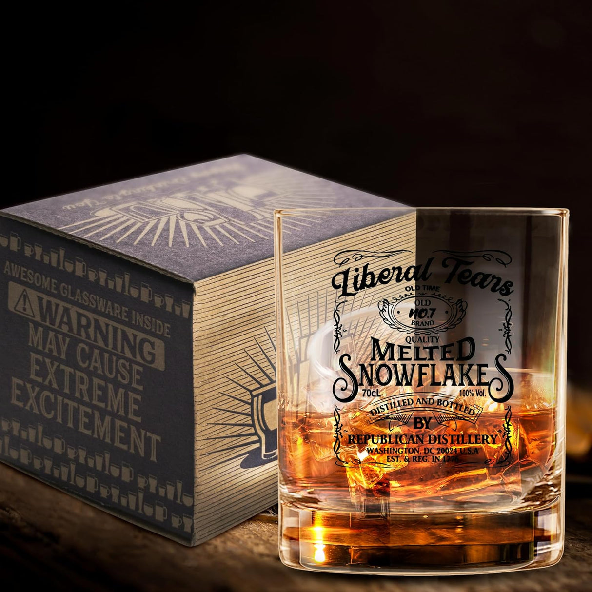 Liberal Tears Melted Snowflake Label Whiskey Glass | Republican Distillery Est. 1776 | Conservative Gifts For Men | Retirement Gifts for Old Men | Liberal Tears Wine Glass (11 oz)