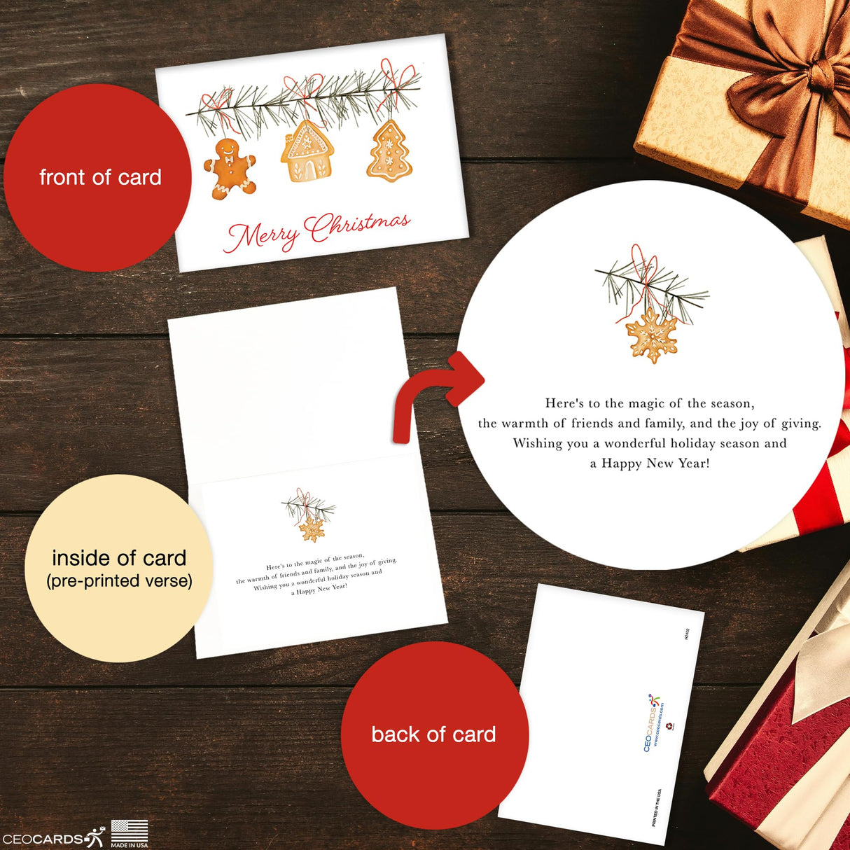 Merry Christmas Cards for Business & Family (Variety Pack 4 Seasonal Designs) Bulk Greeting Card Set Pack of 20 Holiday Cards with Envelopes (5x7 inch - A7) Office, Work, Employees & Clients VP2404