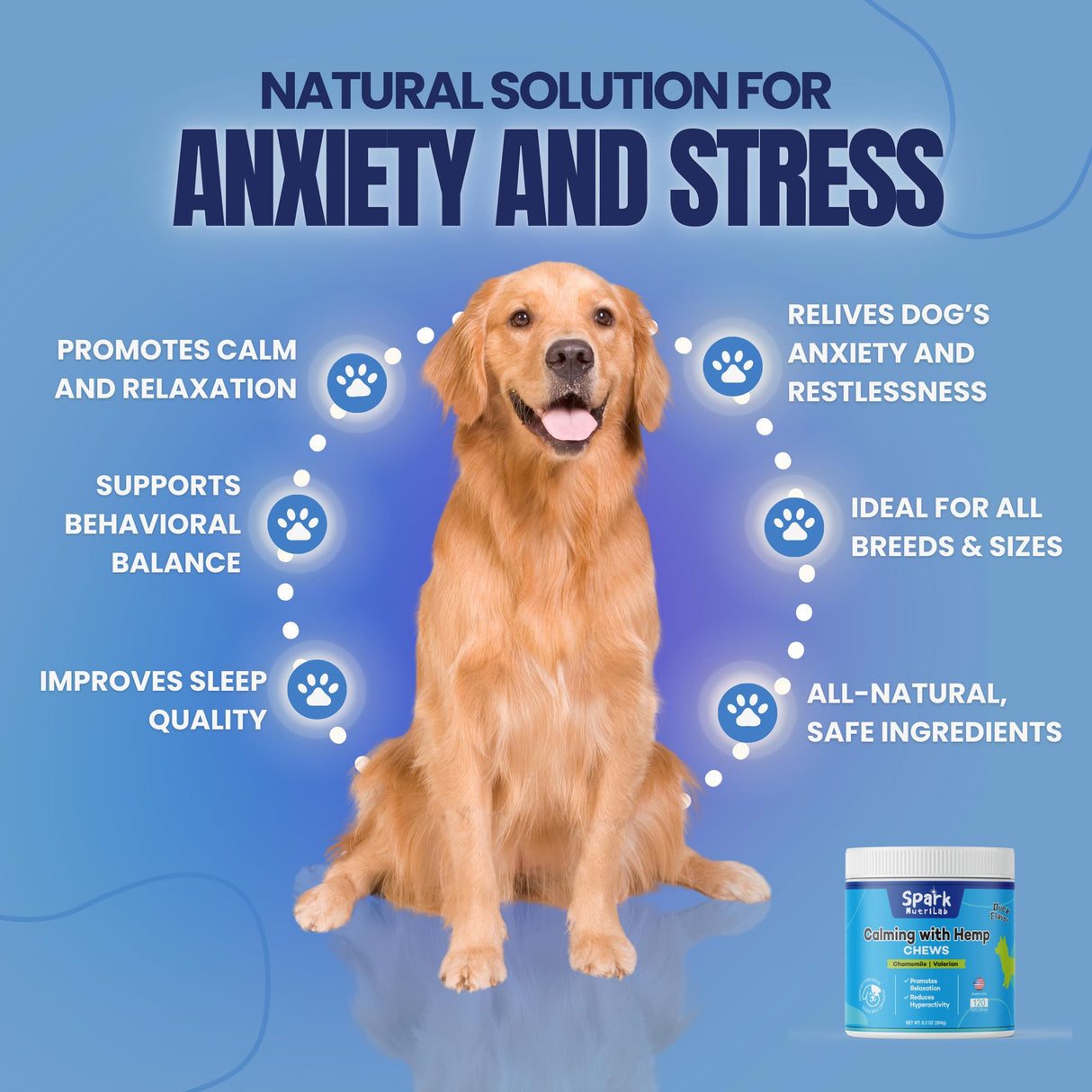 Calming Chews for Dogs - 120 Count Soft Chews for Anxiety Relief with Hemp, Chamomile & Valerian - Duck Flavor, Natural Ingredients for Stress, Barking & Separation - for All Dog Sizes