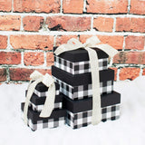 Made in USA Recycled Paper Kraft Boxes – 3.25”, 4.25” & 5.25” – Nested Squared Boxes with Lids (Small Set of 3 - Christmas Plaid)