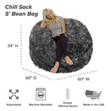 Chill Sack Bean Bag Chair: Giant 5' Memory Foam Furniture Bean Bag - Big Sofa with Soft Micro Fiber Cover - Black