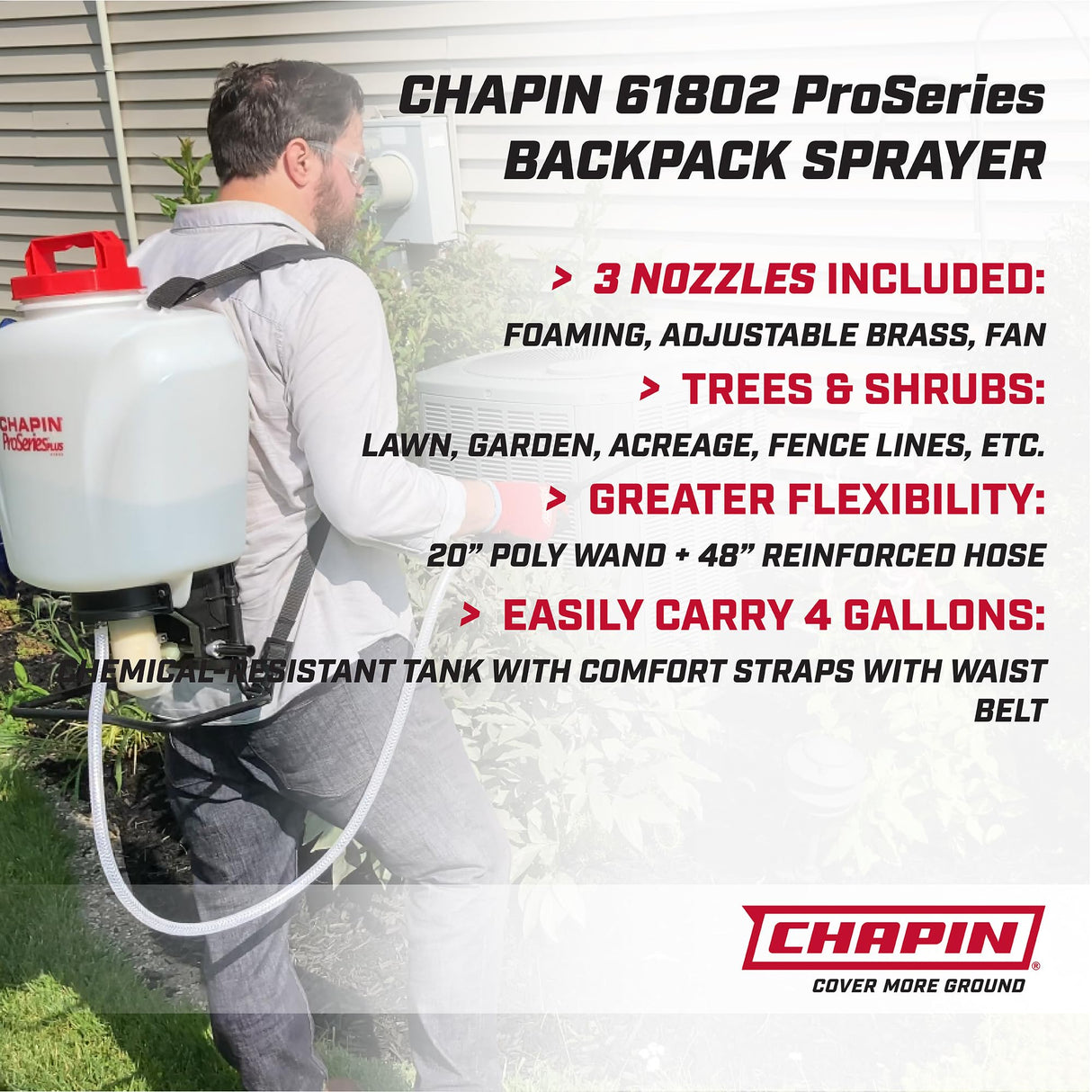 Chapin 61802 4-gallon ProSeries Plus Poly Backpack Sprayer with Foaming Adjustable Nozzle for Fertilizers, Herbicides and Pesticides, Translucent White