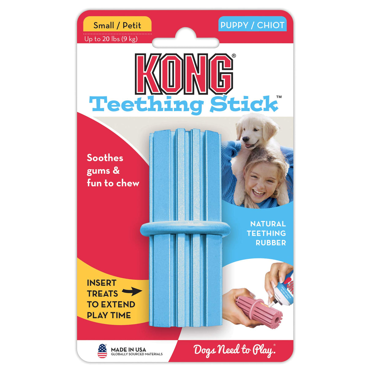 KONG Puppy Teething Stick - Soft Teething Stick for Growing Puppies - Teeth Cleaning Dog Toy - Chew Toy for Puppies with Ridges - Natural Rubber Toy Perfect for Snacks & Treats - for Small Puppies