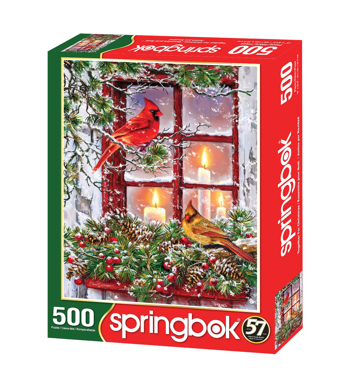 Springbok 500 Piece Jigsaw Puzzle for Adults - Together for Christmas Features a Pair of Cardinals on a Snowy Winter's Holiday Outdoor Scene Precision-Cut Puzzle Pieces Made in The USA