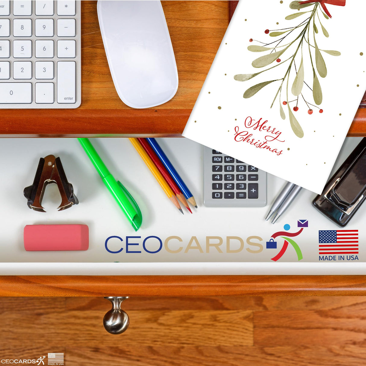 Merry Christmas Cards for Business & Family (Variety Pack 4 Seasonal Designs) Bulk Greeting Card Set Pack of 20 Holiday Cards with Envelopes (5x7 inch - A7) Office, Work, Employees & Clients VP2404