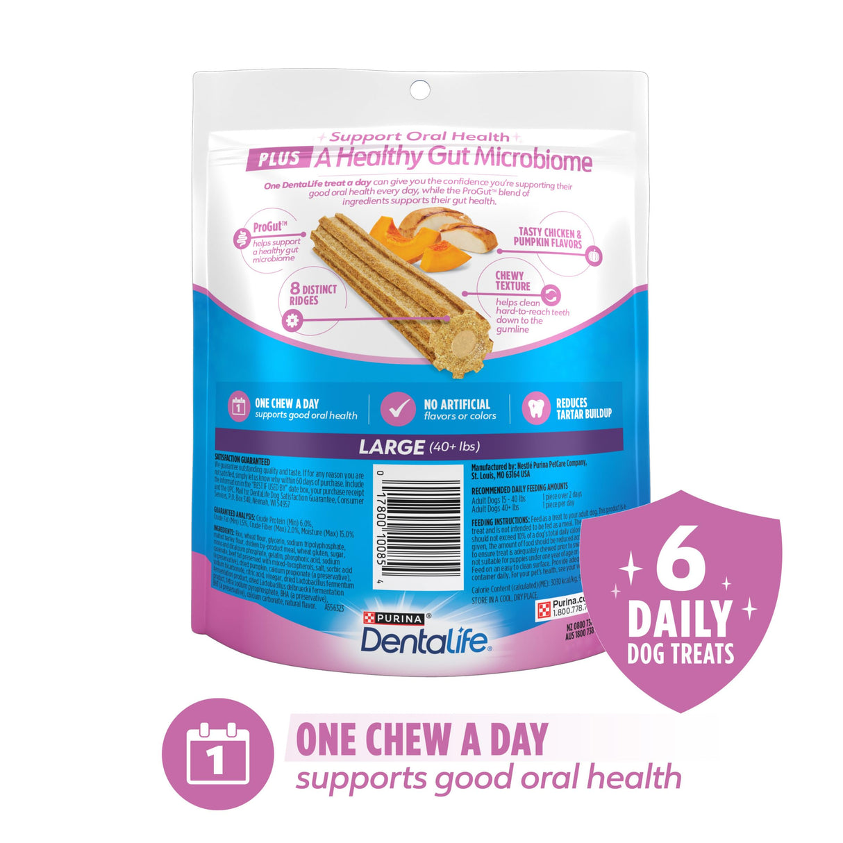 Dentalife Purina Plus Digestive Support Chicken and Pumpkin Flavor Large Dog Dental Chews