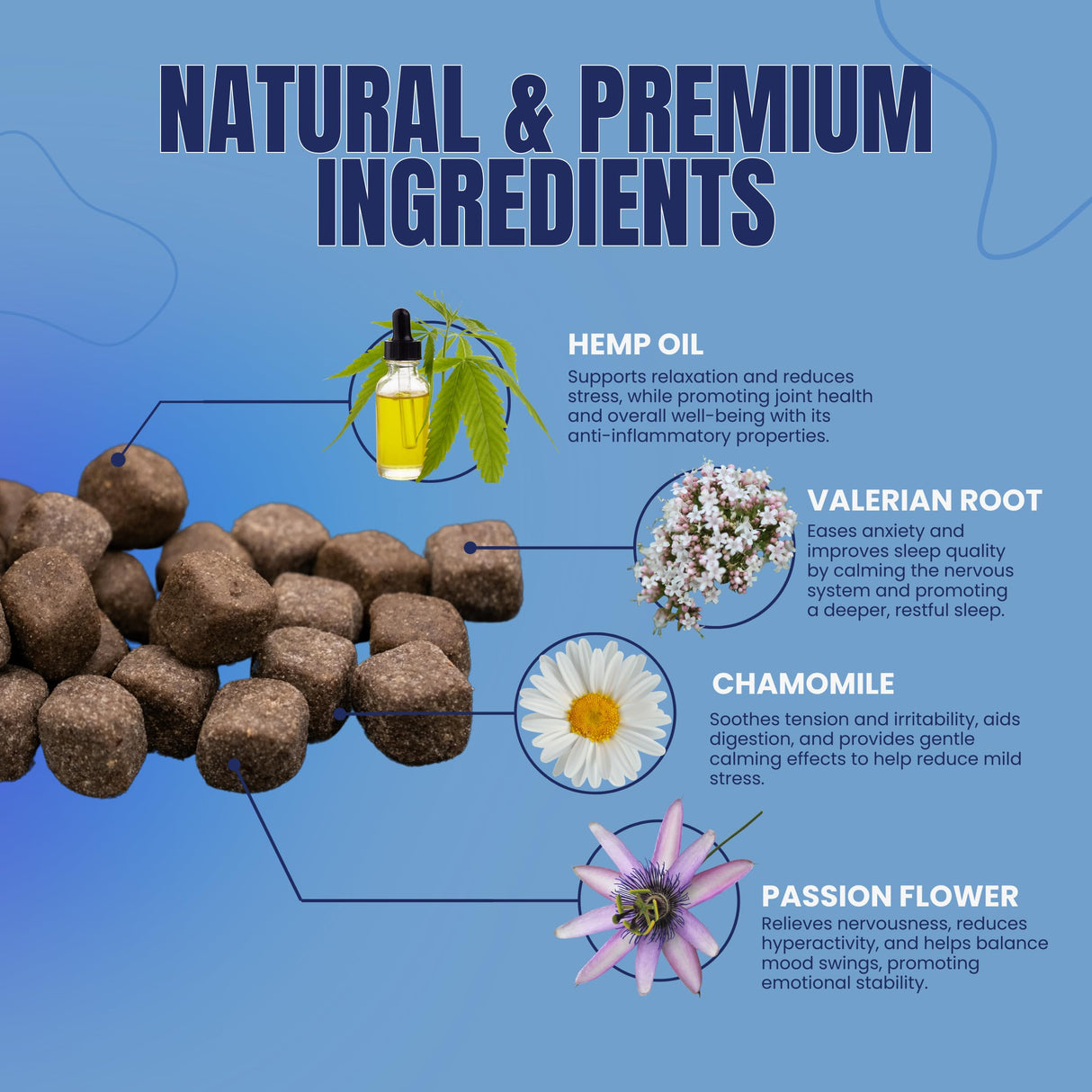 Calming Chews for Dogs - 120 Count Soft Chews for Anxiety Relief with Hemp, Chamomile & Valerian - Duck Flavor, Natural Ingredients for Stress, Barking & Separation - for All Dog Sizes