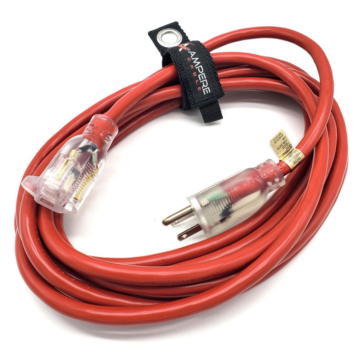 50 ft - 14 Gauge Extension Cord Outdoor - Made in USA - Lighted on Both Ends - Red Outdoor Extension Cord Waterproof by Anthem Cable - Heavy Duty Extension Cord 50 ft 15 Amp Extension Cord