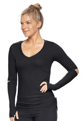 Expert Brand USA-Made Women's MoCA Cotton Blend Long Sleeve V-Neck Shirt