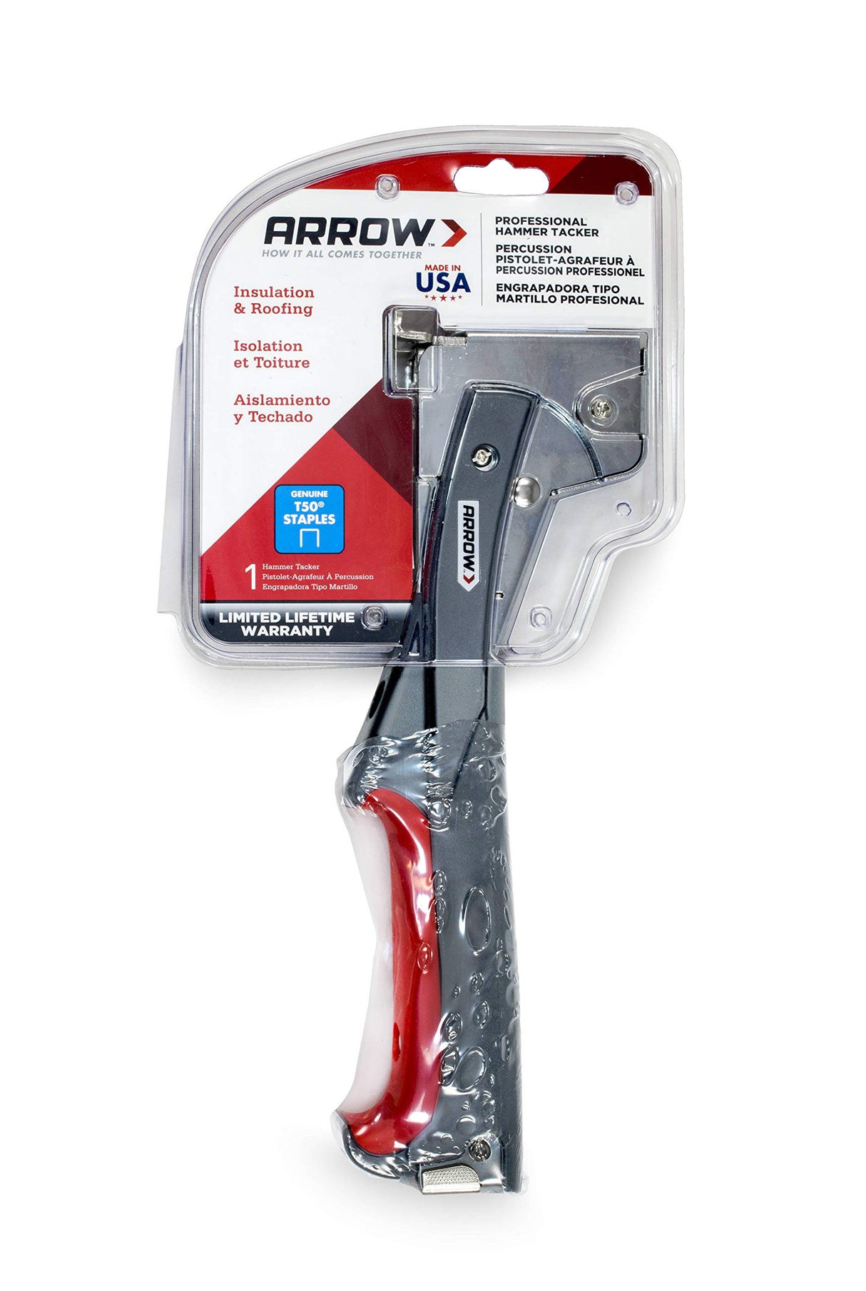 Arrow HTX50 Professional Heavy Duty Hammer Tacker, Manual Stapler for Construction and Insulation, Ergonomic Grip Handle, Dual-Capacity Rear-Load Magazine, Fits 5/16”, 3/8", or 1/2" Staples , Grey