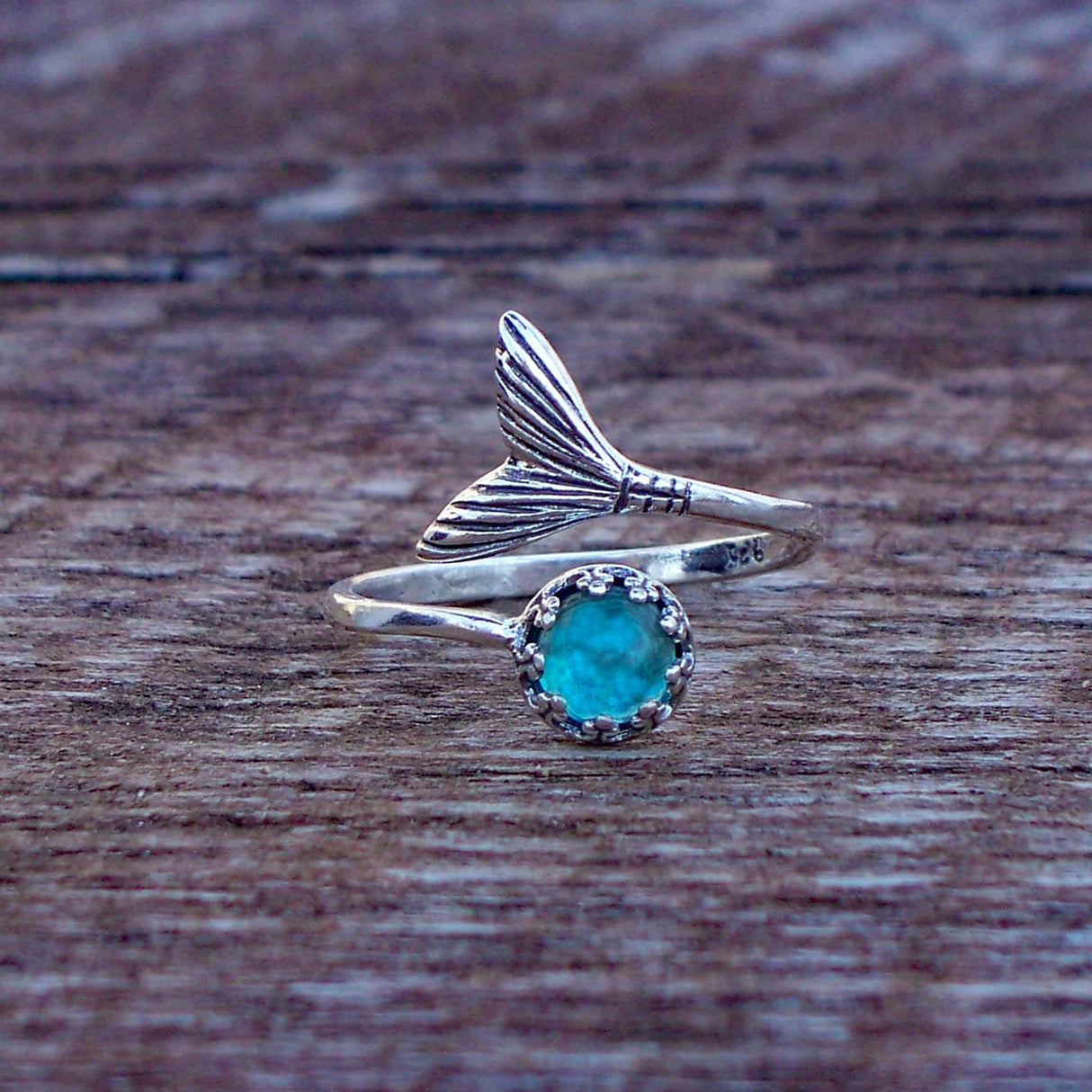 Bottled Up Designs Handmade Mermaid Adjustable Ring, Recycled Bottle Glass, Sterling Silver, Eco Friendly, Made in USA, Birthday Gifts, Mothers Day, Women, Anniversary (Mason Jar Aqua)