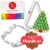Christmas Cookie Centerpiece 2-pc Cookie Cutter Set Made in the USA by Ann Clark, Oval Plaque, Christmas Tree