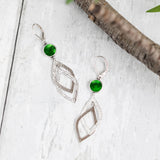 Bottled Up Designs Handmade Recycled Antique Glass and Sterling Silver Cascade Earrings (Olive Wine Bottle)