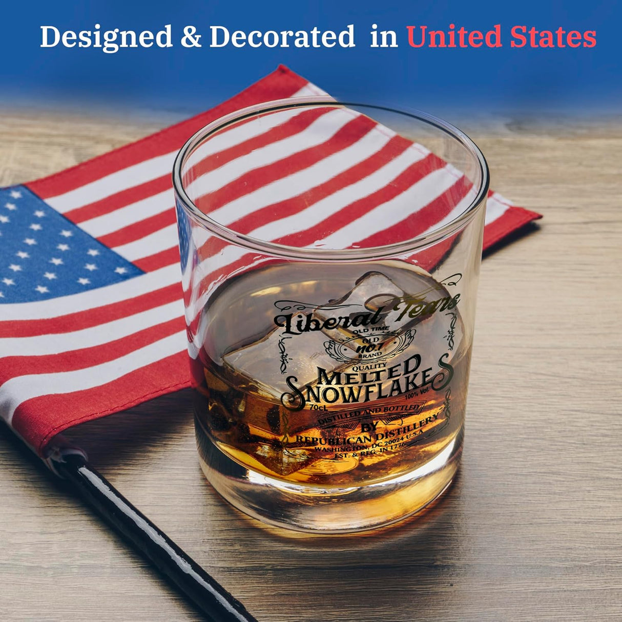 Liberal Tears Melted Snowflake Label Whiskey Glass | Republican Distillery Est. 1776 | Conservative Gifts For Men | Retirement Gifts for Old Men | Liberal Tears Wine Glass (11 oz)