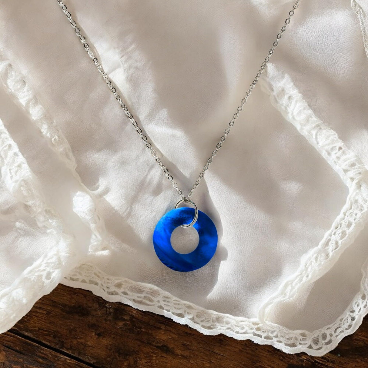 Bottled Up Designs Handmade Glass Hoop Necklace, Recycled Antique Bottles, Made in USA, Birthday Gifts, Mothers Day, Women, Anniversary (Cobalt 1960s Skin Cream Jar)