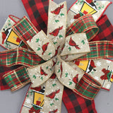 Christmas Cardinal Snowman Gingham Wreath Bow - Package Perfect Bows Made in USA