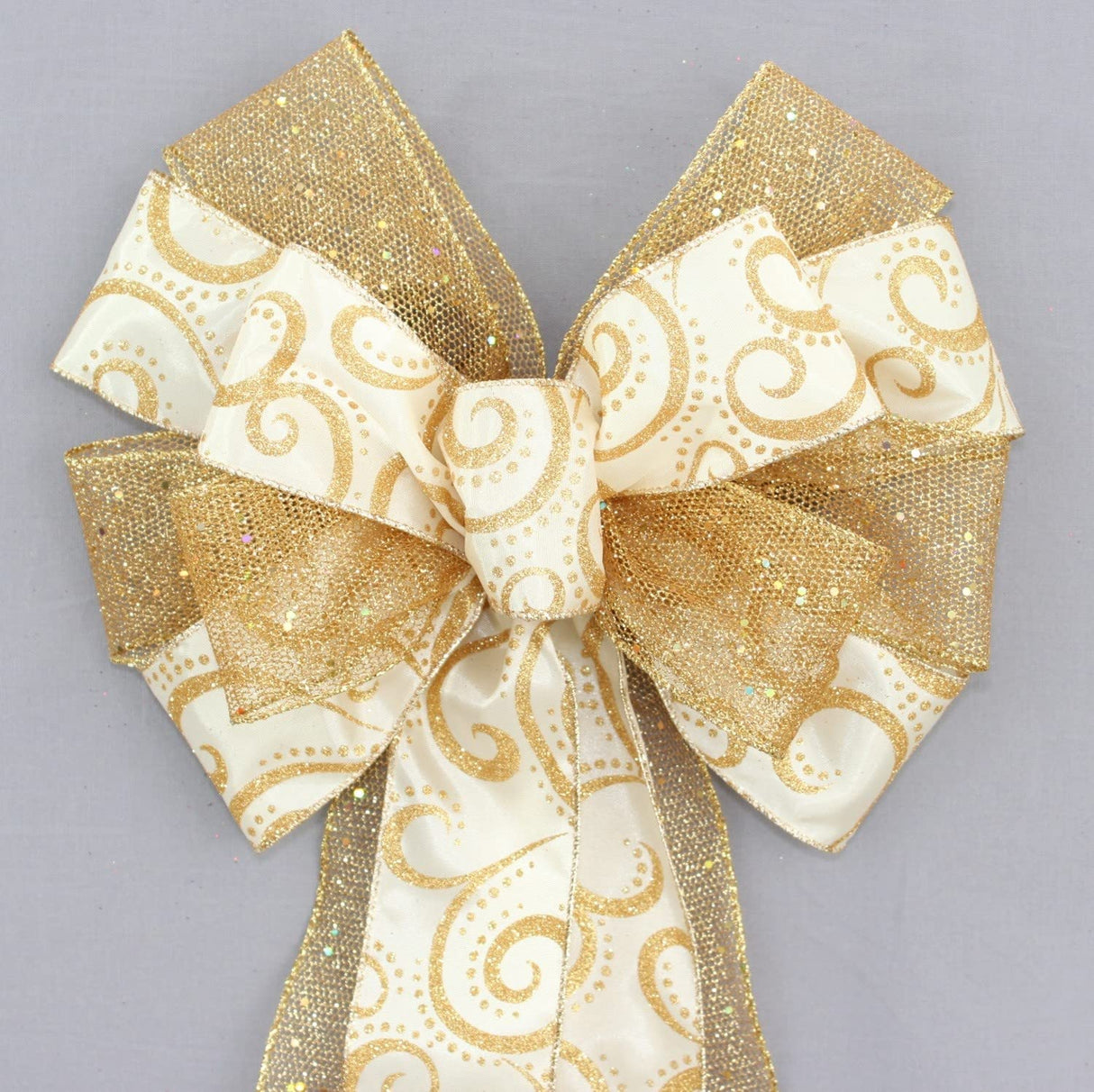 Ivory Gold Branches Christmas Wreath Bow - Package Perfect Bows Made in USA