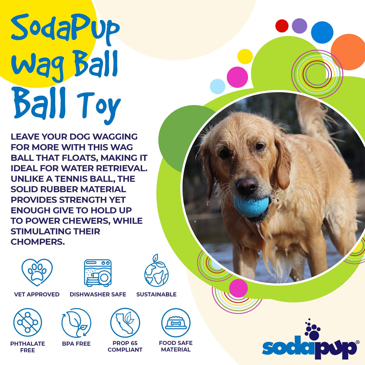 SodaPup USA-K9 Stars & Stripes – Durable Dog Ball Toy & Chew Toy Made in USA from Non-Toxic, Pet-Safe, Food Safe Natural Rubber for Bonding, Mental & Physical Exercise, Problem Chewing, Calming & More