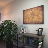 Push Pin World Map Board - With Push Pins to Mark World Travel - Handmade in Ohio, USA - Design: Golden Aged (48" x 32")