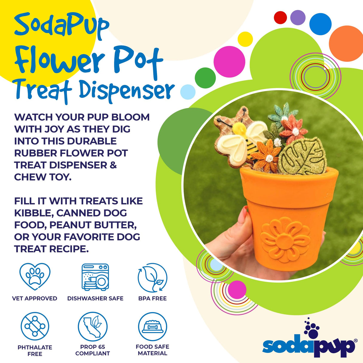 SodaPup Honey Pot – Durable Dog Treat Dispenser & Enrichment Toy Made in USA from Non-Toxic, Pet Safe, Food Safe Natural Rubber Material for Mental Stimulation, Problem Chewing, Calming Nerves, & More