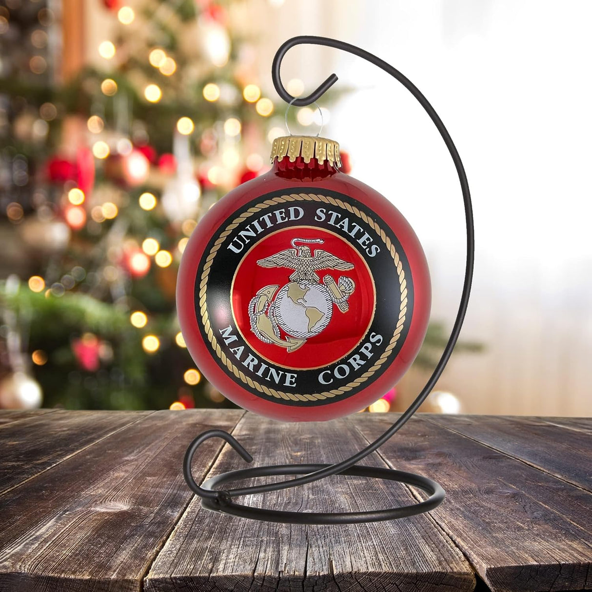 Christmas by Krebs 3 1/4" (80mm) Made in the USA Designer Seamless Flame Red Military Patriotic Glass Christmas Ball Keepsake Ornament, Marine Corps