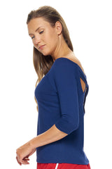 Expert Brand USA-Made Women's MoCA Cotton Blend 3/4 Sleeve Cross Back Shirt
