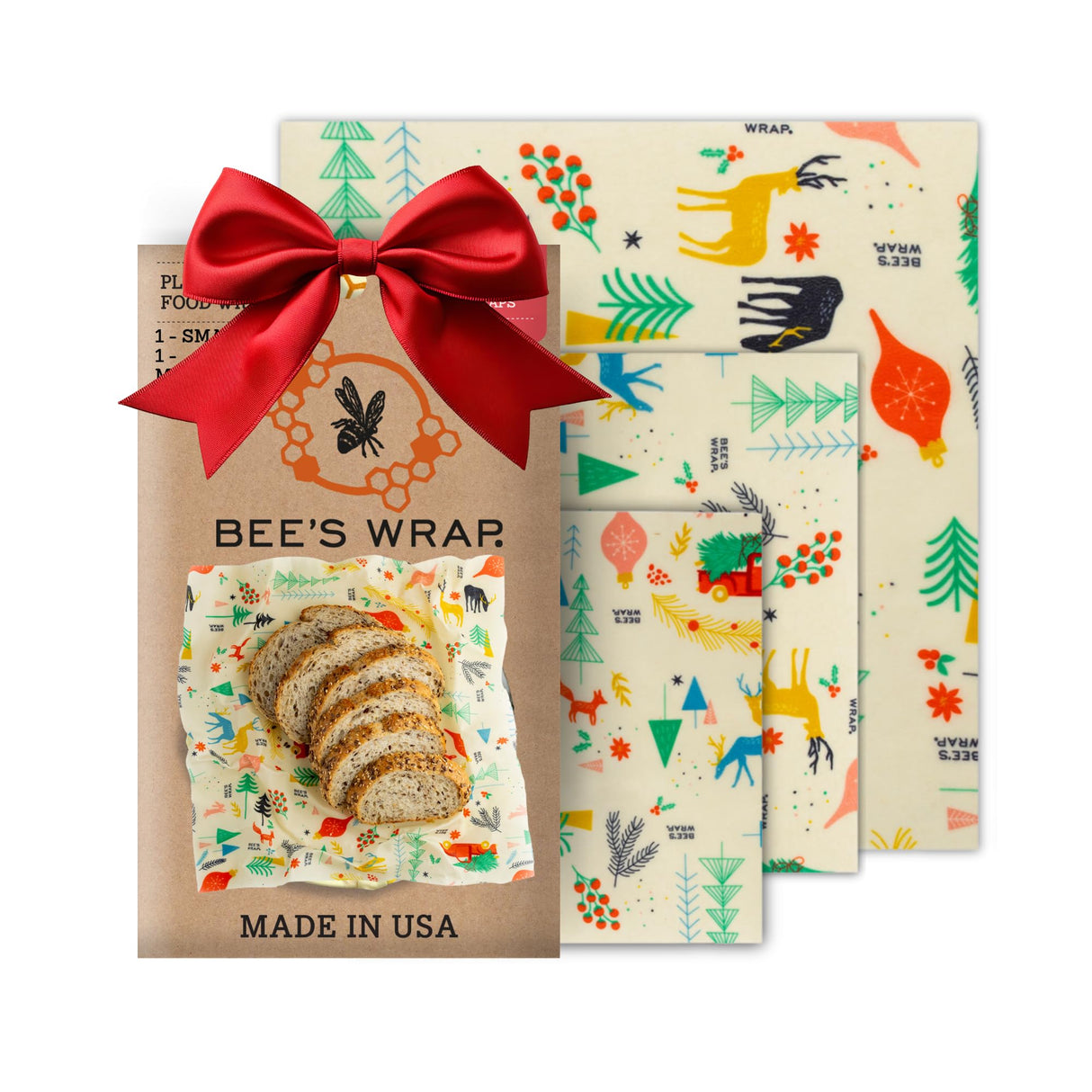 Bee's Wrap Reusable Beeswax Food Wraps Made in The USA, Eco Friendly Beeswax Wraps for Food, Sustainable Food Storage Containers, Organic Cotton Food Wraps, Assorted 3 Pack (S, M, L), Honeycomb