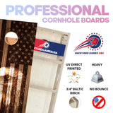 BackYardGamesUSA Pro Cornhole Boards Set | Made in USA | 3/4 Baltic Birch | No Bounce | Triple Thick Legs | Two Brace & Handles, Tournament 2x4 Regulation Set with Score Tower & Cornhole Bags