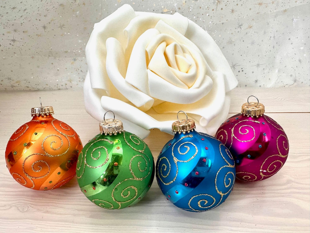 Glass Christmas Tree Ornaments - 67mm/2.625" [4 Pieces] Decorated Balls from Christmas by Krebs Seamless Hanging Holiday Decor (Frost with Blue & Silver Bethlehem Scene)