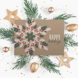 Painted Kraft Style Holiday Cards / 24 Modern Christmas Note Cards With White Envelopes / 4 5/8" x 6 1/4" Illustrated Faux Kraft Greeting Cards / 6 Cheery Winter Designs/Made In The USA