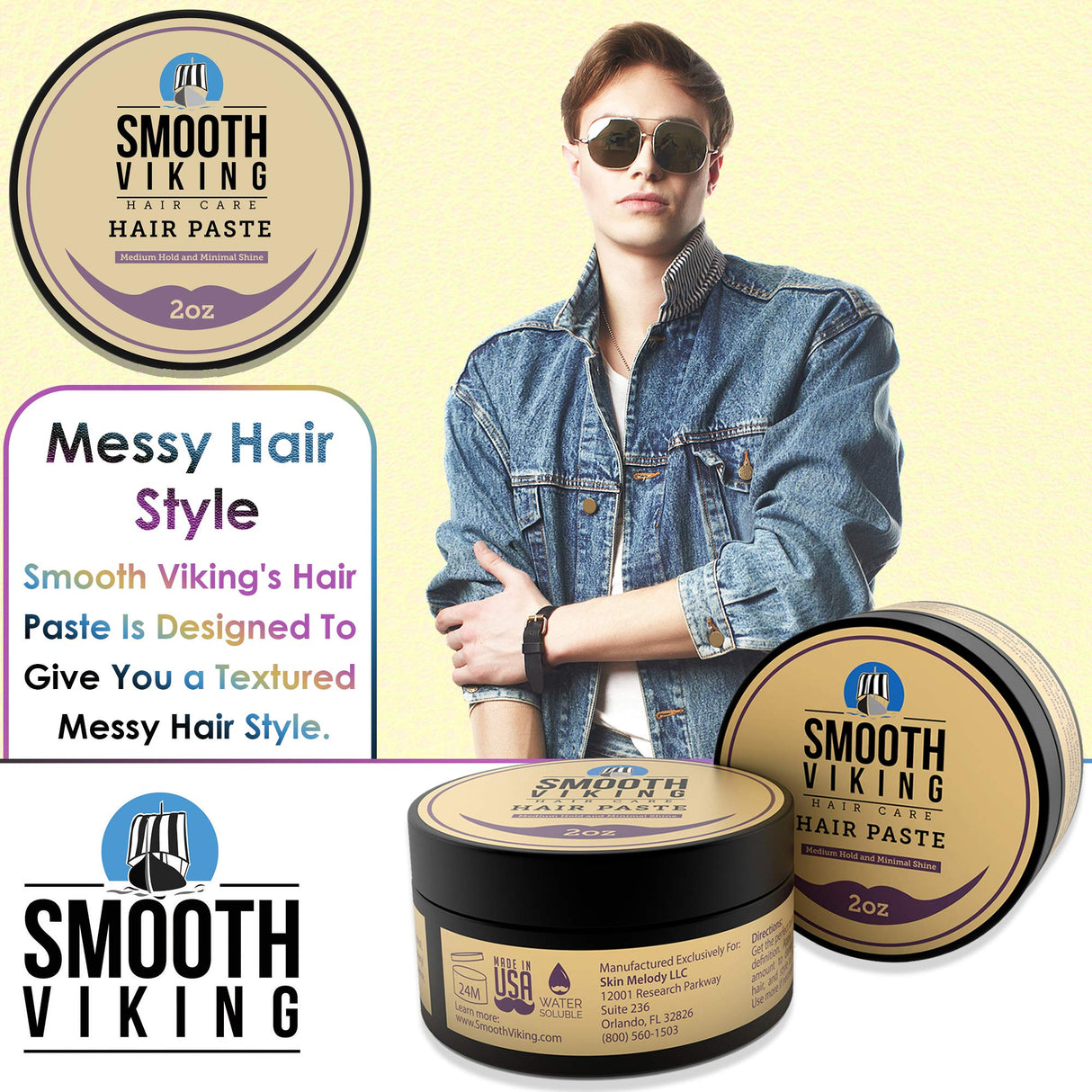 Smooth Viking Forming Cream - High Hold Styling Cream for Matte Finish, Men's Hair Products, Hair Paste for Short, Curly and Long Hair, Made in USA, 2oz