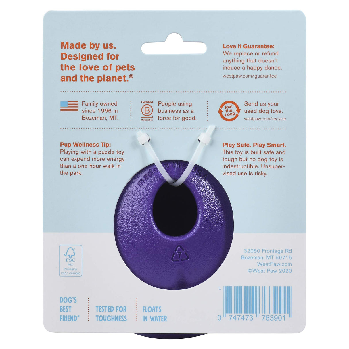 West Paw Zogoflex Rumbl Treat-Dispensing Dog Toy – Interactive Slow-Feeder Chew – Enrichment Toy Moderate Chewers, Fetch, Catch – Holds Kibble, (Eggplant, Large)