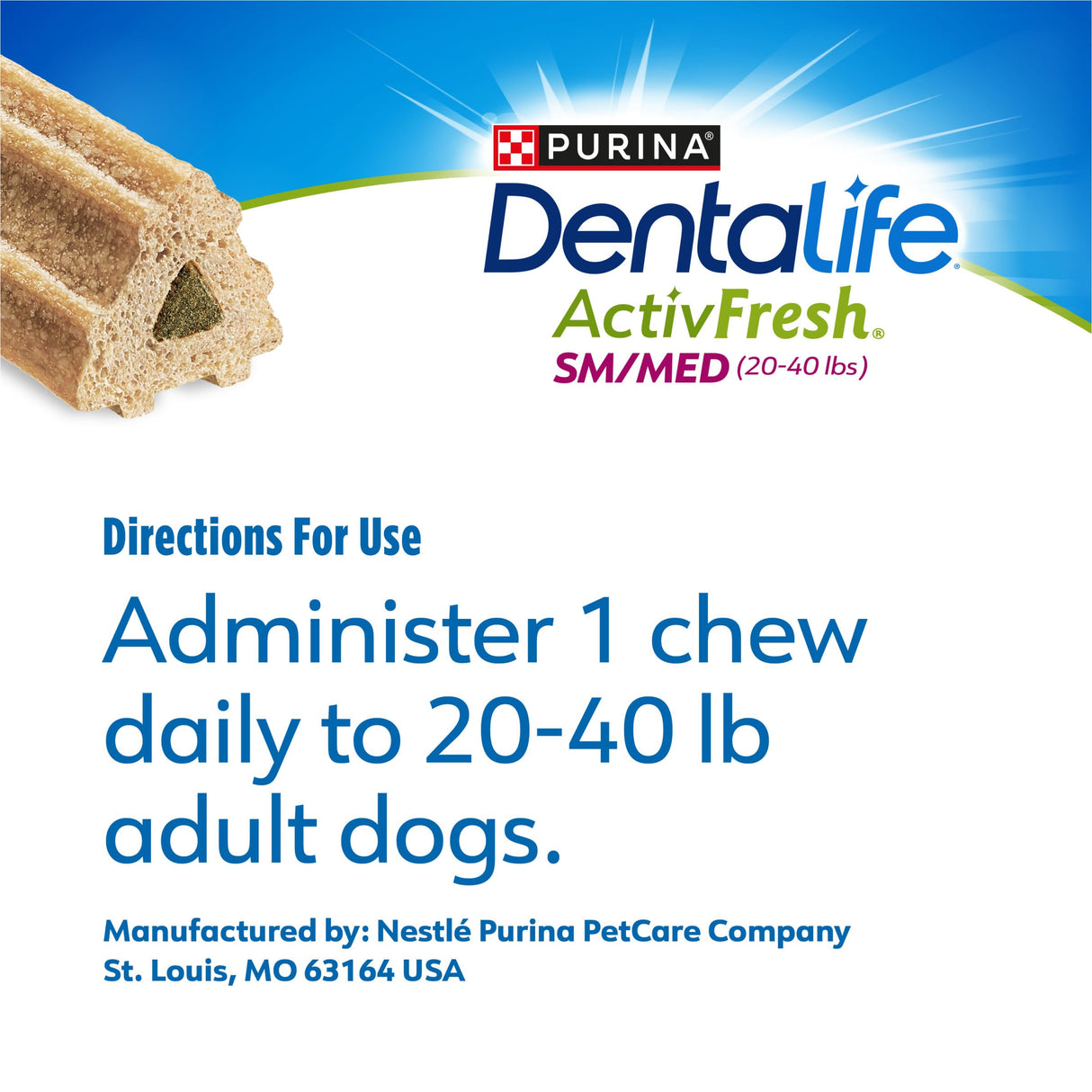 Purina DentaLife ActivFresh Chicken Flavor Small/Medium Breed Adult Dog Dental Chews – Multipack - 30 ct. Pouch